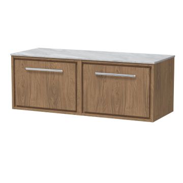 Hudson Reed Lille 1200mm Wall Hung 2 Drawer Vanity Unit & Grey Marble Worktop - Antique Oak