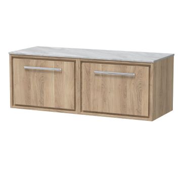Hudson Reed Lille 1200mm Wall Hung 2 Drawer Vanity Unit & Grey Marble Worktop - Bleached Oak