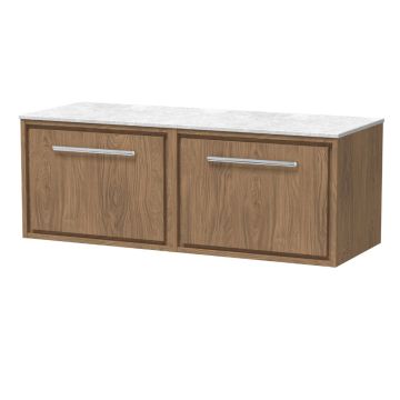 Hudson Reed Lille 1200mm Wall Hung 2 Drawer Vanity Unit & White Marble Worktop - Antique Oak