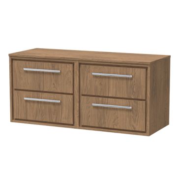 Hudson Reed Lille 1200mm Wall Hung 4 Drawer Vanity Unit & Worktop - Antique Oak