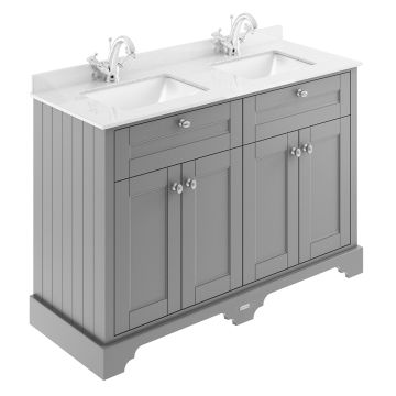 Hudson Reed Old London 1200mm Cabinet & 1TH Double Basin with White Marble Top - Storm Grey