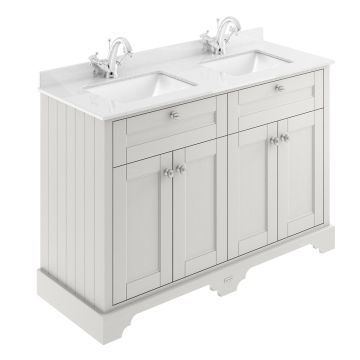 Hudson Reed Old London 1200mm Cabinet & 1TH Double Basin with White Marble Top - Timeless Sand