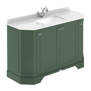 Hudson Reed Old London 1000mm 4 Door Angled Unit & 3TH Basin With White Marble Top - Hunter Green