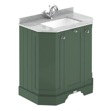 Hudson Reed Old London 750mm 3 Door Angled Unit & 1TH Basin With Grey Marble Top - Hunter Green
