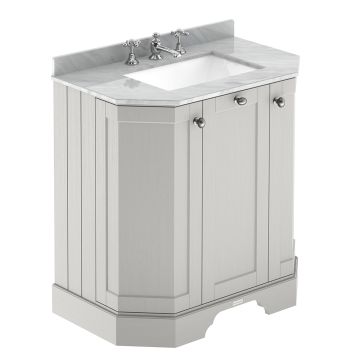 Hudson Reed Old London 750mm 3 Door Freestanding Angled Unit & 3TH Basin With Grey Marble Top - Timeless Sand
