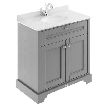 Hudson Reed Old London 800mm Cabinet & 1TH Basin with White Marble Top - Storm Grey
