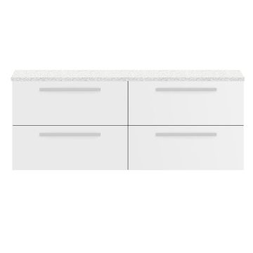 Hudson Reed Quartet 1440mm Double Wall Hung Cabinet & Sparkling White Worktop - Gloss White