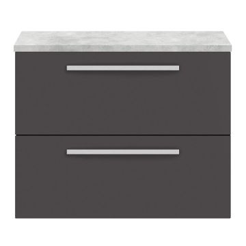 Hudson Reed Quartet 720mm Wall Hung Cabinet & Grey Worktop - Gloss Grey
