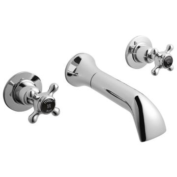 Hudson Reed Topaz Dome Black Crosshead 3TH Wall Mounted Basin Mixer - Chrome