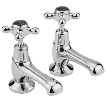 Hudson Reed Topaz Dome Black Crosshead Basin Taps - Chrome