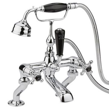 Hudson Reed Topaz Dome Black Crosshead Deck Mounted Bath Shower Mixer - Chrome