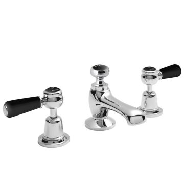 Hudson Reed Topaz Dome Black Lever 3TH Basin Mixer with Pop-up Waste - Chrome