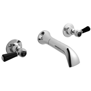 Hudson Reed Topaz Dome Black Lever 3TH Wall Mounted Basin Mixer - Chrome