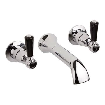 Hudson Reed Topaz Dome Black Lever 3TH Wall Mounted Bath Filler - Chrome