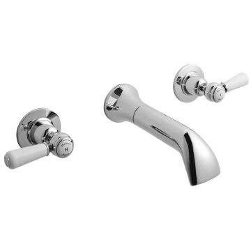 Hudson Reed Topaz Dome Lever 3TH Wall Mounted Basin Mixer - Chrome