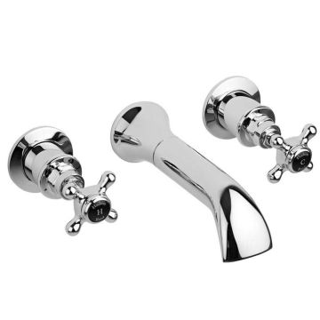 Hudson Reed Topaz Hexagonal Black Crosshead 3TH Wall Mounted Bath Filler - Chrome