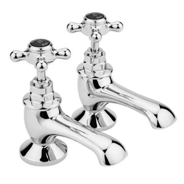 Hudson Reed Topaz Hexagonal Black Crosshead Basin Taps - Chrome