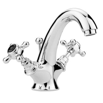 Hudson Reed Topaz Hexagonal Black Crosshead Mono Basin Mixer with Pop-up Waste - Chrome