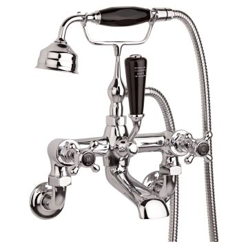 Hudson Reed Topaz Hexagonal Black Crosshead Wall Mounted Bath Shower Mixer - Chrome
