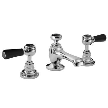 Hudson Reed Topaz Hexagonal Black Lever 3TH Basin Mixer with Pop-up Waste - Chrome