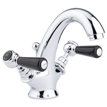 Hudson Reed Topaz Hexagonal Black Lever Mono Basin Mixer with Pop-up Waste - Chrome