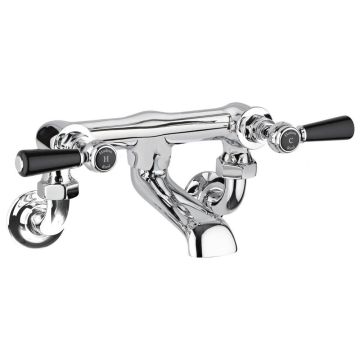 Hudson Reed Topaz Hexagonal Black Lever Wall Mounted Bath Filler - Chrome