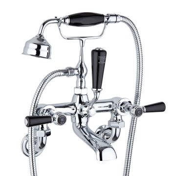 Hudson Reed Topaz Hexagonal Black Lever Wall Mounted Bath Shower Mixer - Chrome