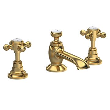 Hudson Reed Topaz Hexagonal Crosshead 3TH Basin Mixer with Pop-up Waste - Brushed Brass