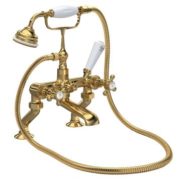 Hudson Reed Topaz Hexagonal Crosshead Deck Mounted Bath Shower Mixer - Brushed Brass