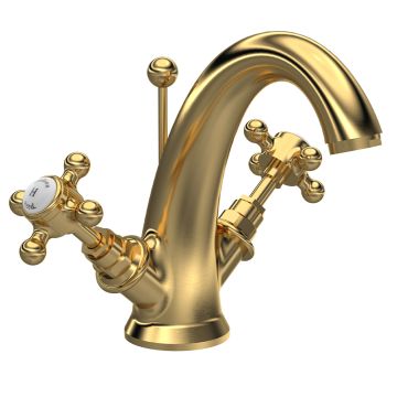 Hudson Reed Topaz Hexagonal Crosshead Mono Basin Mixer with Pop-up Waste - Brushed Brass