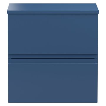 Hudson Reed Urban 500mm 2 Drawer Wall Hung Cabinet & Worktop - Satin Blue