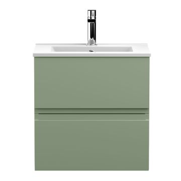 Hudson Reed Urban 800mm Wall Hung 2 Drawer Vanity Unit & Minimalist Basin - Satin Green