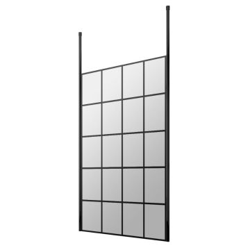 Hudson Reed Walk-In 8mm Wetroom Screen with Double Ceiling Post 1200mm - Black Frame
