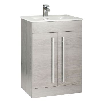 Kartell Purity 600mm Freestanding 2 Door Vanity Unit & Basin - Silver Oak