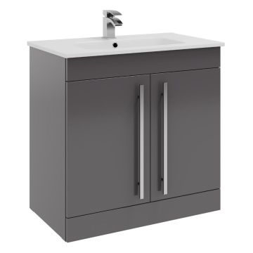 Kartell Purity 800mm Freestanding 2 Door Vanity Unit & Basin - Storm Grey Gloss