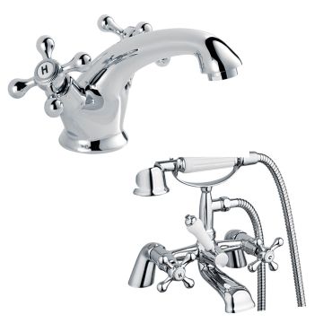 Noveua Ealing Mono Basin Mixer with Click Clack Waste & Bath Shower Mixer Tap Set