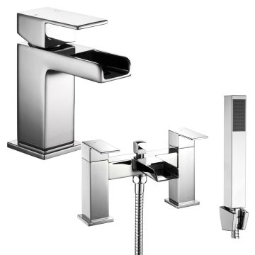 Noveua Kennington Mini Mono Basin Mixer with Click Clack Waste & Bath Shower Mixer Tap Set
