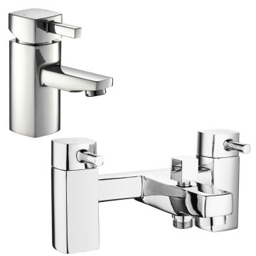 Noveua Lambeth Mini Mono Basin Mixer with Click Clack Waste & Bath Shower Mixer Tap Set