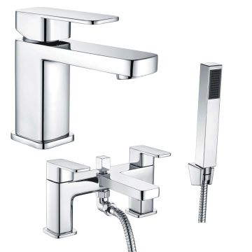 Noveua Newbury Mono Basin Mixer with Click Clack Waste & Bath Shower Mixer Tap Set