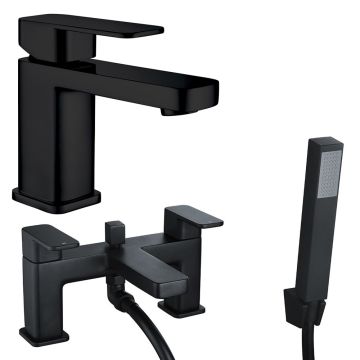 Noveua Newbury Mono Basin Mixer with Click Clack Waste & Bath Shower Mixer Tap Set - Matt Black