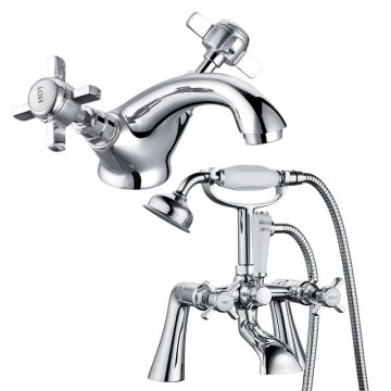 Noveua Paddington Mono Basin Mixer with Click Clack Waste & Bath Shower Mixer Tap Set