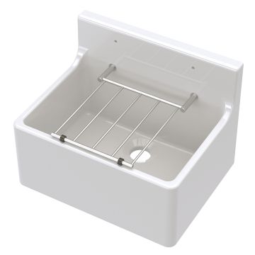 Nuie 1 Bowl Cleaner Sink with Central Waste, Grid & Midi Splashback 515mm - White