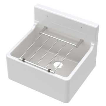 Nuie 1 Bowl Cleaner Sink with Central Waste, Grid & Small Splashback 455mm - White