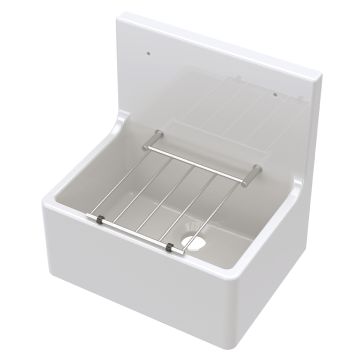 Nuie 1 Bowl Cleaner Sink with Central Waste, Grid & Tall Splashback 515mm - White