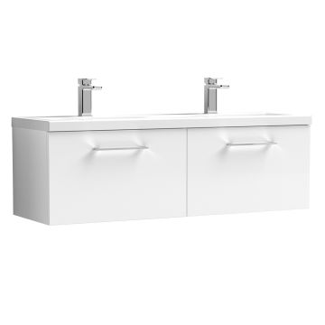 Nuie Arno 1200mm Wall Hung 2 Drawer Vanity Unit & Ceramic Basin - Gloss White