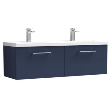 Nuie Arno 1200mm Wall Hung 2 Drawer Vanity Unit & Ceramic Basin - Midnight Blue