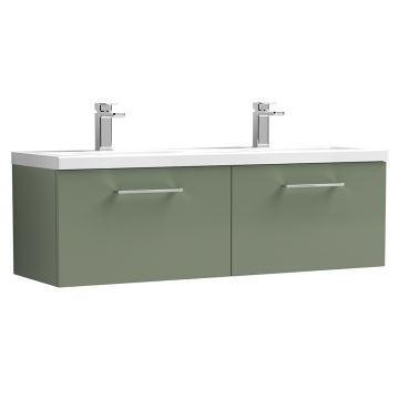 Nuie Arno 1200mm Wall Hung 2 Drawer Vanity Unit & Ceramic Basin - Satin Green