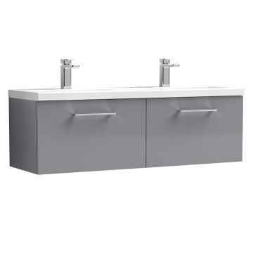Nuie Arno 1200mm Wall Hung 2 Drawer Vanity Unit & Ceramic Basin - Satin Grey