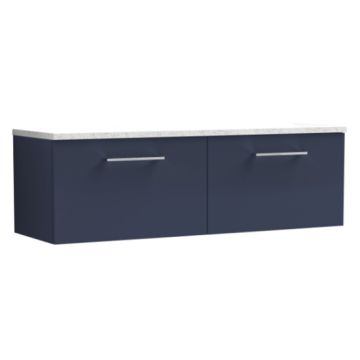 Nuie Arno 1200mm Wall Hung 2 Drawer Vanity Unit & Sparkling White Worktop - Midnight Blue