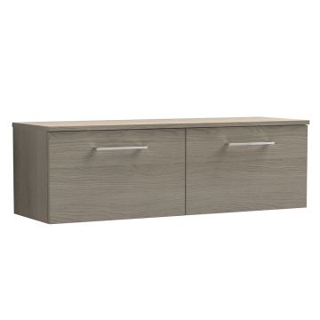 Nuie Arno 1200mm Wall Hung 2 Drawer Vanity Unit & Worktop - Grey Vicenza Oak